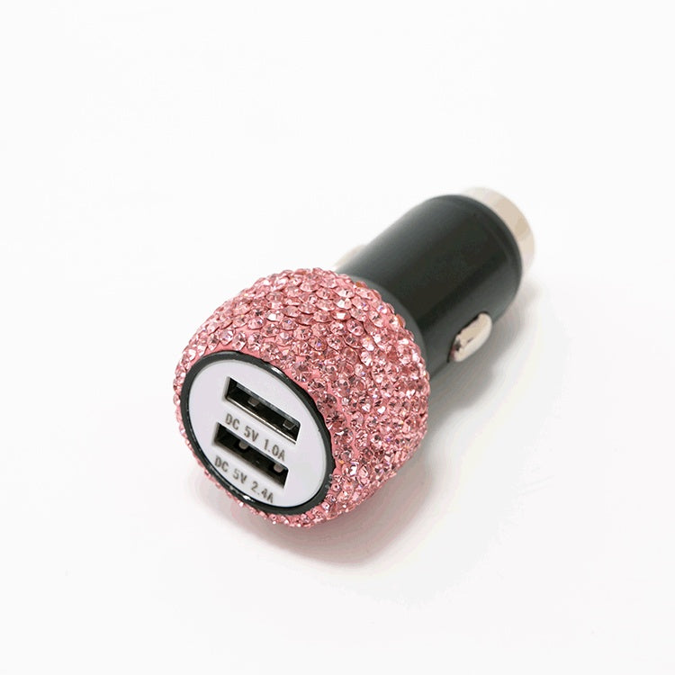 2.4A Dual Port Car Charger With Diamonds - Travel Car Charging Head