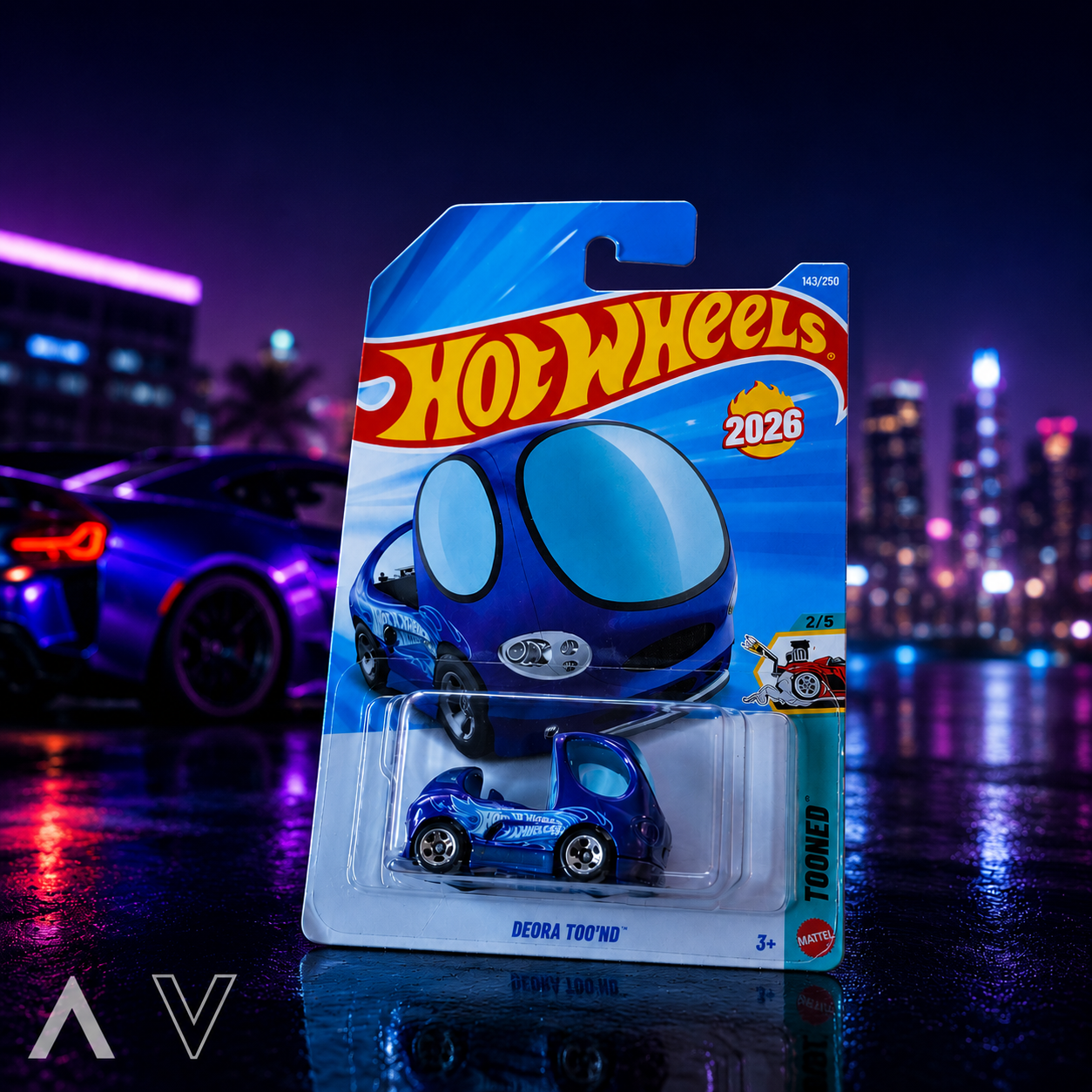 Hot Wheels toy car packaging with a cityscape background premium 2026 original