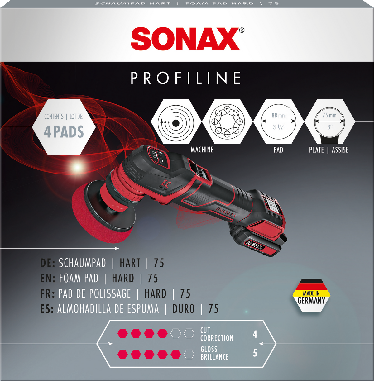 SONAX Foam Pad Hard Red x4 85mm