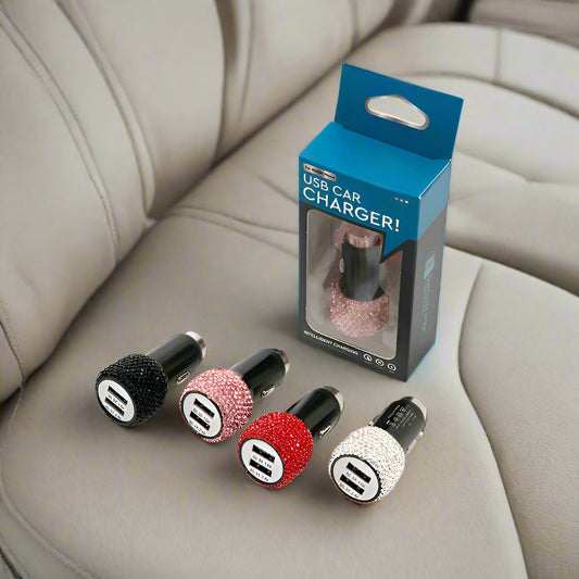 2.4A Dual Port Car Charger With Diamonds - Travel Car Charging Head