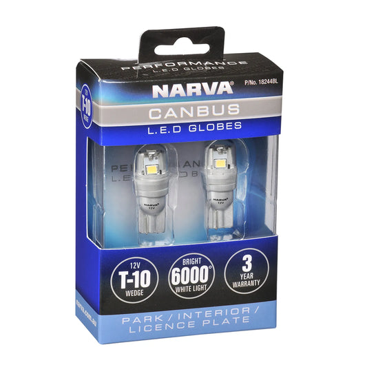 Narva 12V T10 WEDGE CANBUS LED GLOBES Pair - 18244BL