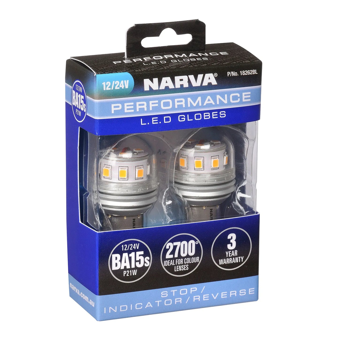 Narva 12/24V BA15S P21W LED GLOBE Pair - 18262BL