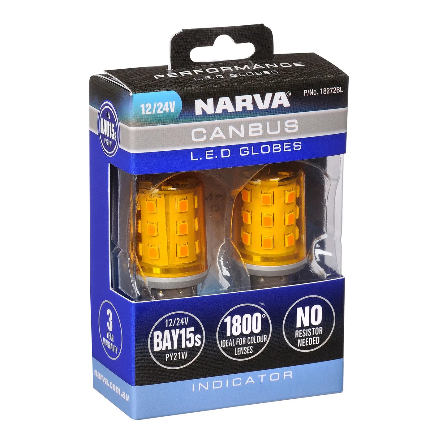 Narva 12V BAU15S LED GLOBES W CANBUS Pair - 18272BL