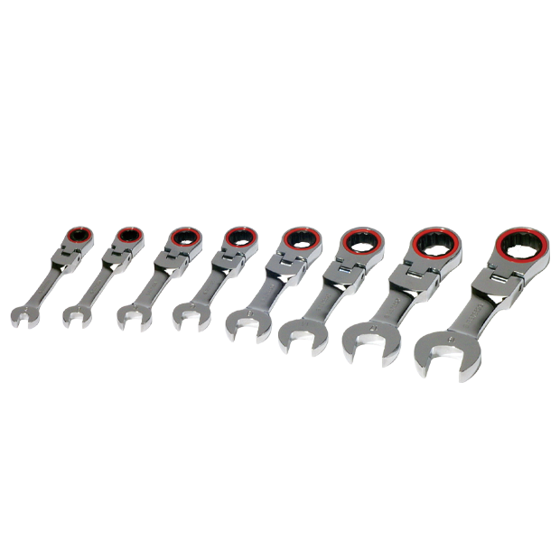 BikeService Ratchet Wrench Set Stubby Metric 8 Piece - 6, 8, 10, 12, 13, 14, 17, 19mm - BS7352