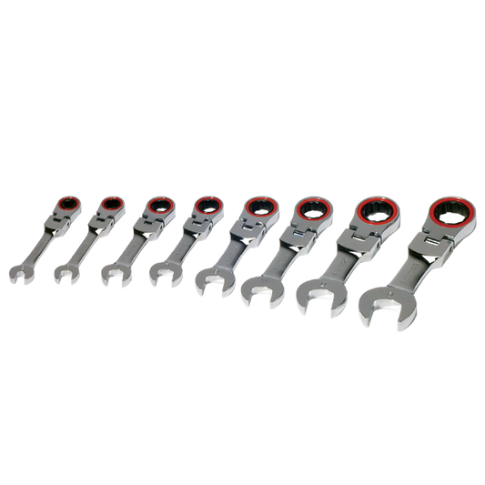 BikeService Ratchet Wrench Set Stubby Metric 8 Piece - 6, 8, 10, 12, 13, 14, 17, 19mm - BS7352