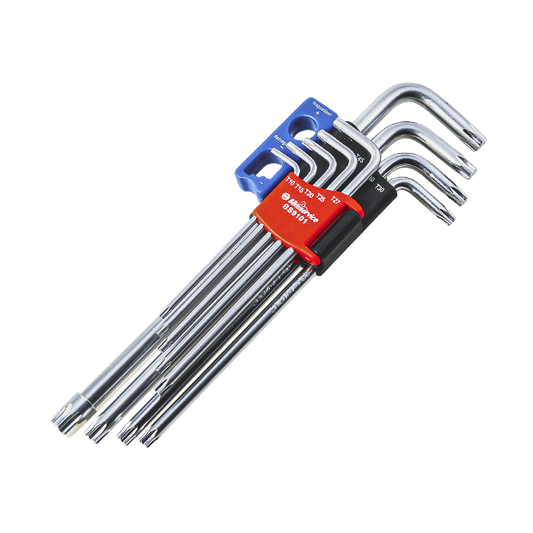 BikeService Key Set Extra Long Torx 9 Piece - T10, T15, T20, T25, T27, T30, T40, T45, T50 - BS9101