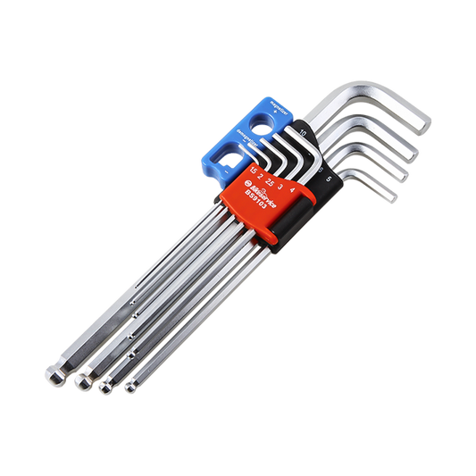BikeService Key Set Extra Long Hex 9 Piece - 1.5, 2, 2.5, 3, 4, 5, 6, 8, 10mm - BS9103