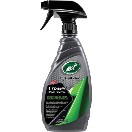 A bottle of Turtle Wax Hybrid Ceramic Spray Coating on a plain white background. The bottle is dark gray with a black spray trigger and features green and white branding.